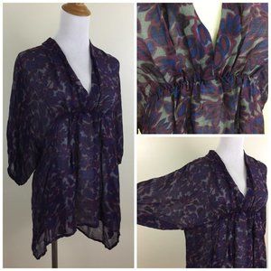 GAT RIMON France Gray Purple Blue Print ALYCIA 3/4 Batwing Sleeve V Neck Shirt